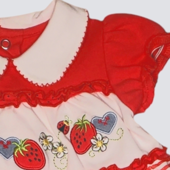 Okie Dokie 2 Piece Top & Bloomer Set Red|White Strawberry Baby Girls 3-6M - Picture 3 of 4